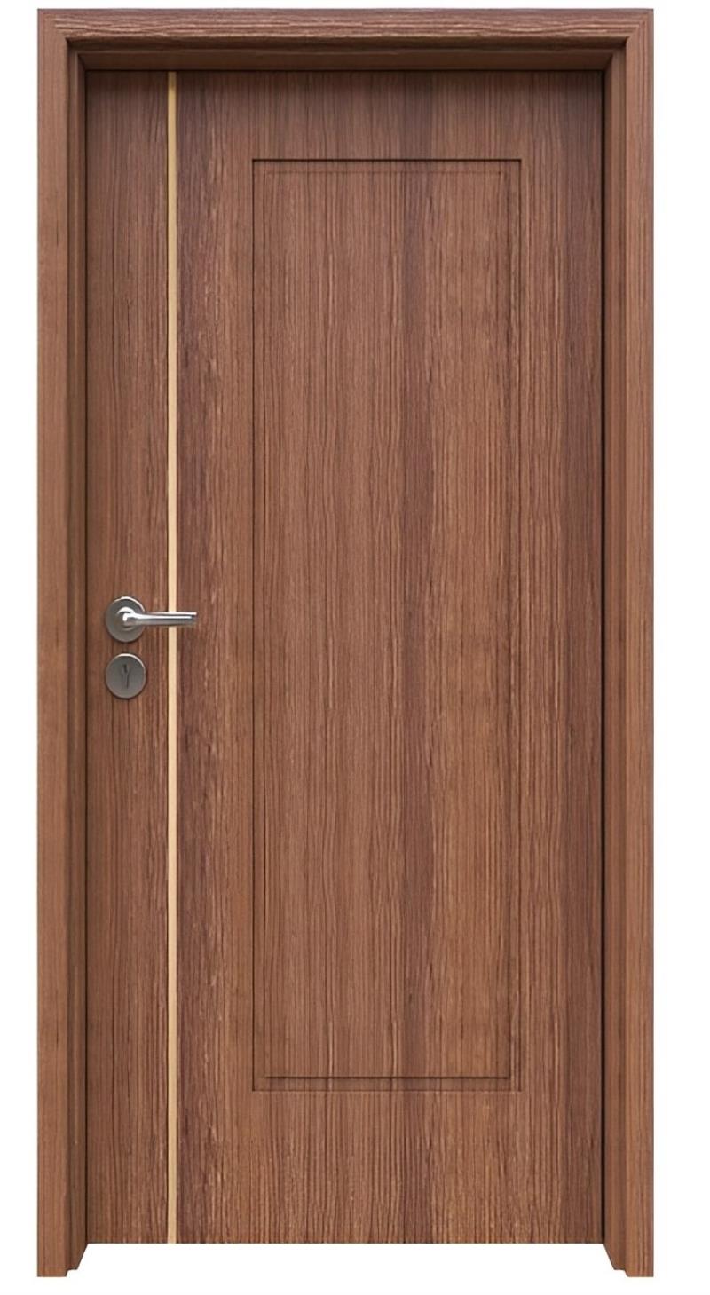 Mẫu cửa gỗ có dùng nẹp inox 304 chữ T để trang trí, tăng tính thẩm mỹ
