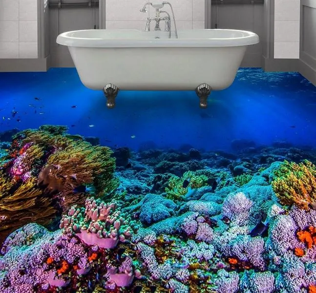 Gạch lát nền phòng tắm 3D chủ đề đại dương