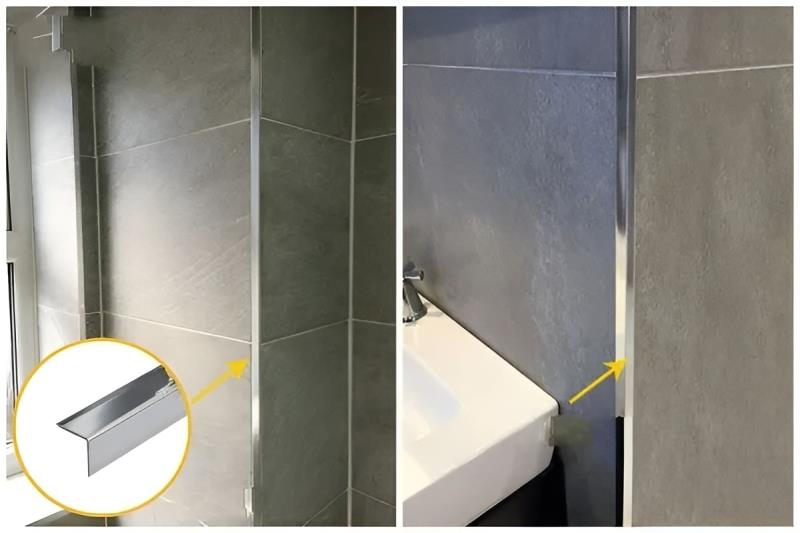 Mẫu thanh nẹp V inox 30x30 dùng để nẹp các cạnh, góc tường trong nhà vệ sinh